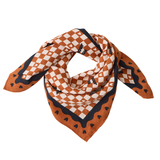 Foulard amour fou 55cm fond marron / motif noir