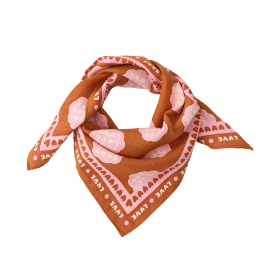 Foulard lollilove 55cm fond marron / motif rose