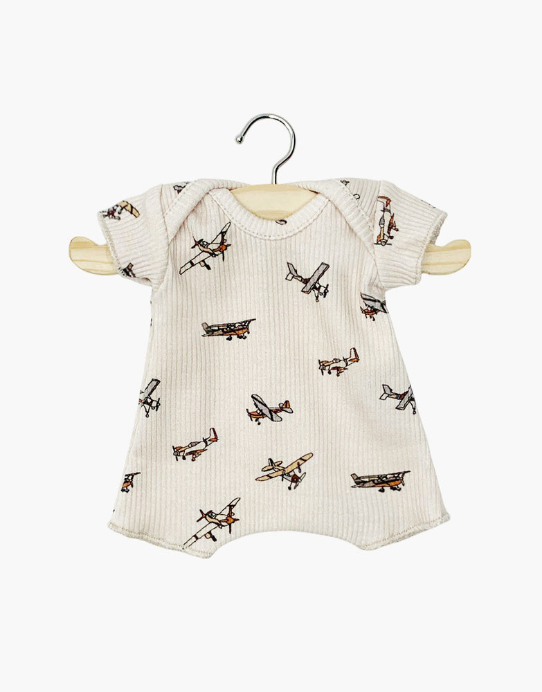 Babies – Body shorty en maille côtelée Petits avions beige