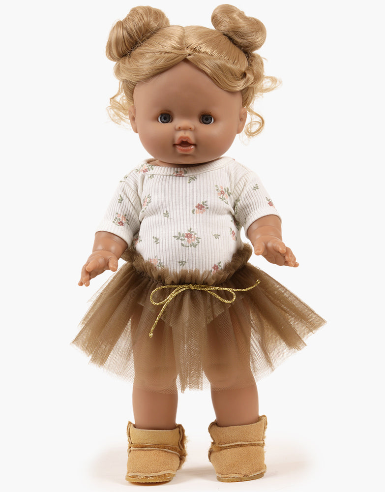 Ensemble Josepha body en maille côtelée Petites fleurs et tutu marron