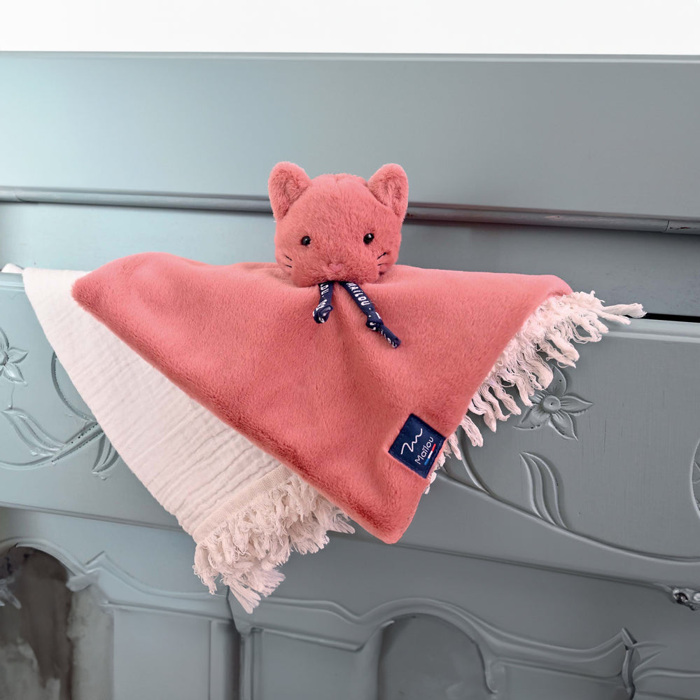 Chat rose - Doudou plat - 27cm