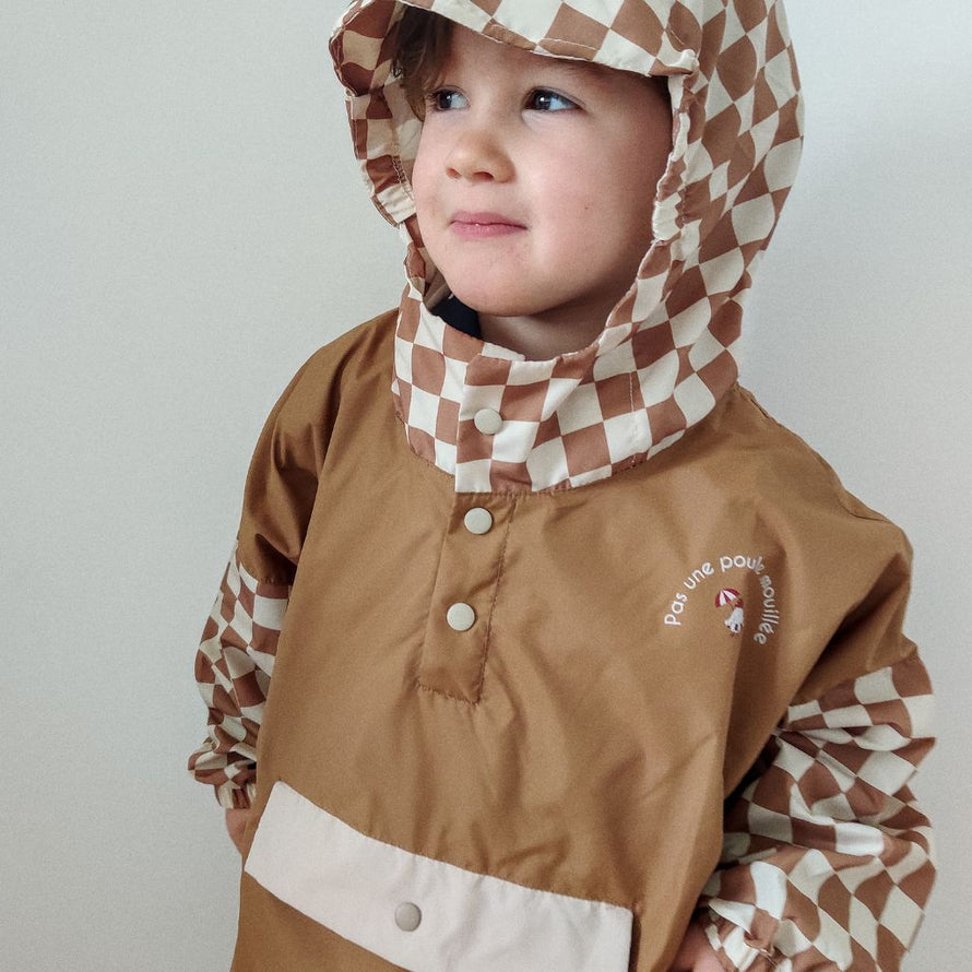 Poncho de pluie long enfant - damier marron