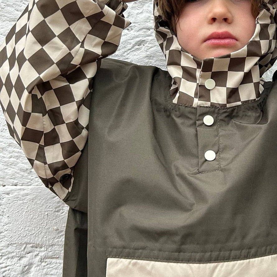 Poncho de pluie long enfant - damiers kaki