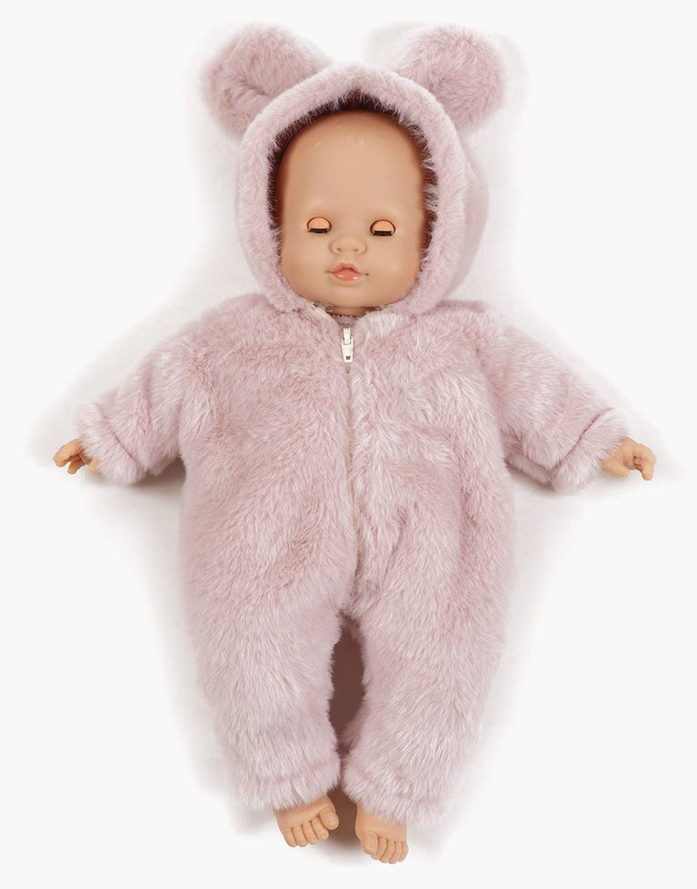 Émilie, poupée Cuties 36cm et sa combinaison Winnie en fausse fourrure rose