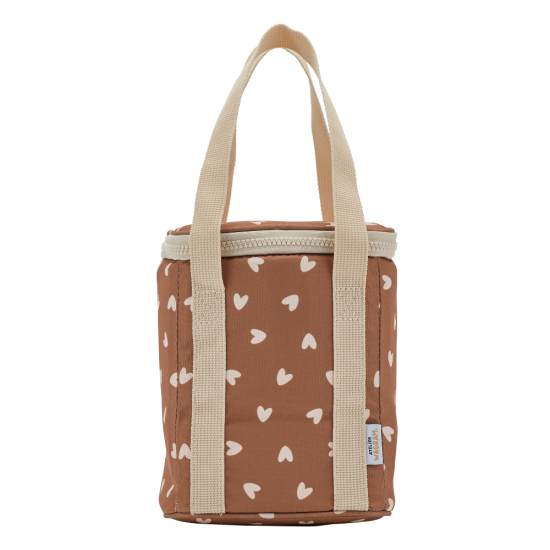 Sac isotherme coeurs beiges / fond marron