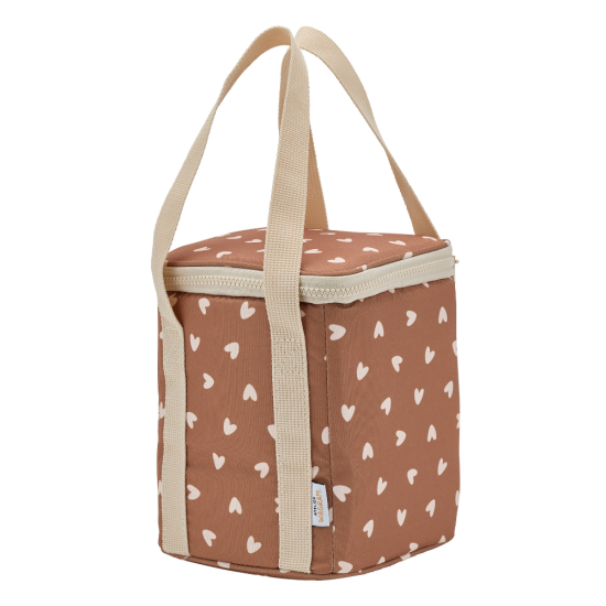 Sac isotherme coeurs beiges / fond marron