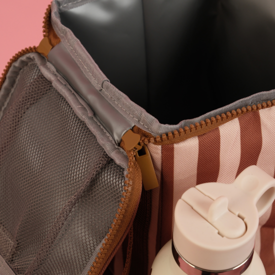 Sac isotherme fond beige / rayures marron