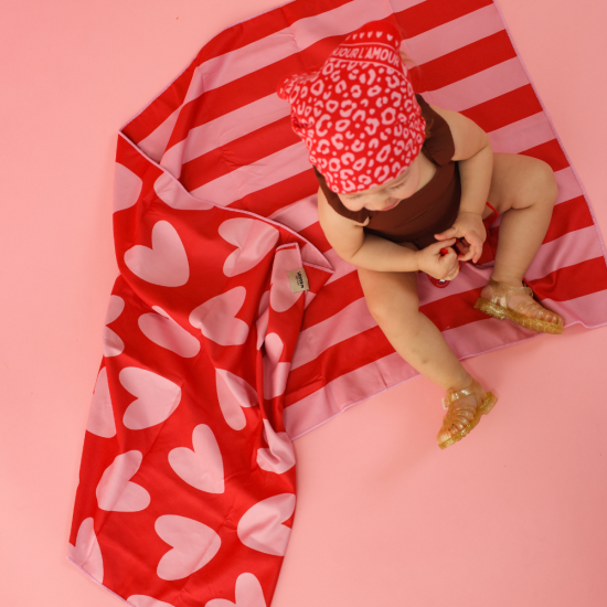 Serviette microfibre rose / rouge